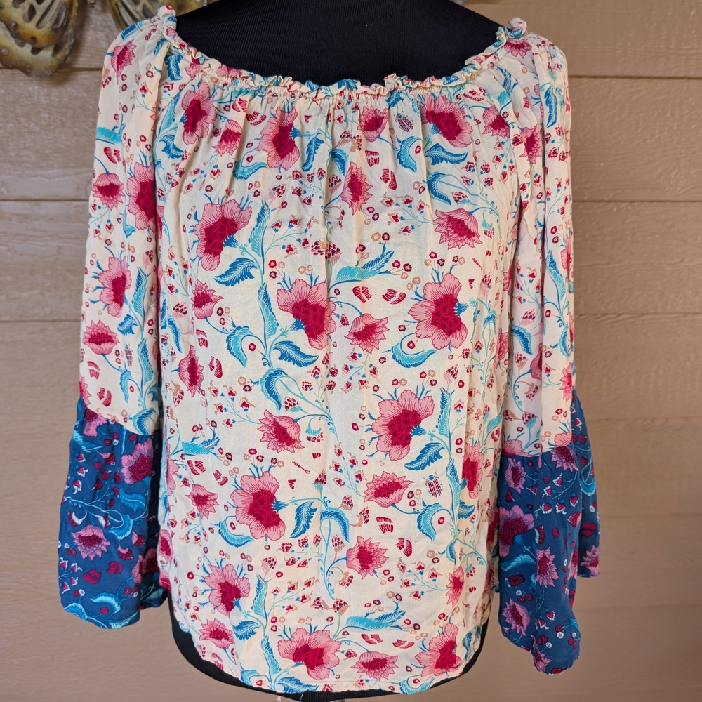 ANDREE BY UNIT Boho Floral Blouse - Pink and Blue